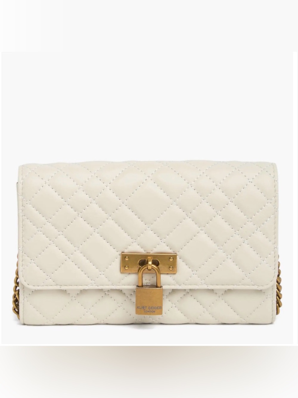 Kurt Geiger Cream Quilted Leather Clutch with Gold Padlock